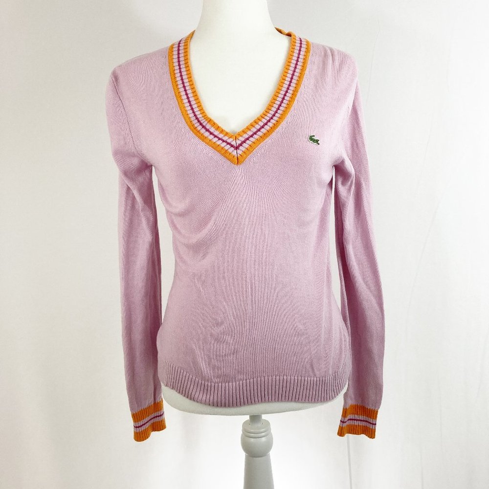 Lacoste V-Neck Silk & Wool Blend Sweater Size 40 (M)